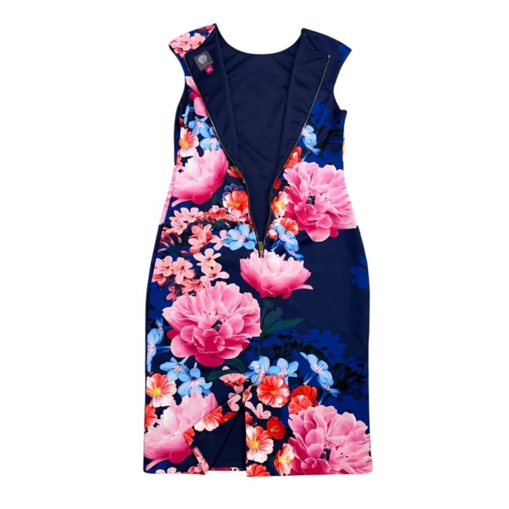 Vince Camuto Floral Sheath Dress Navy Multicolor Exposed Zipper Size 10 - Picture 10 of 10